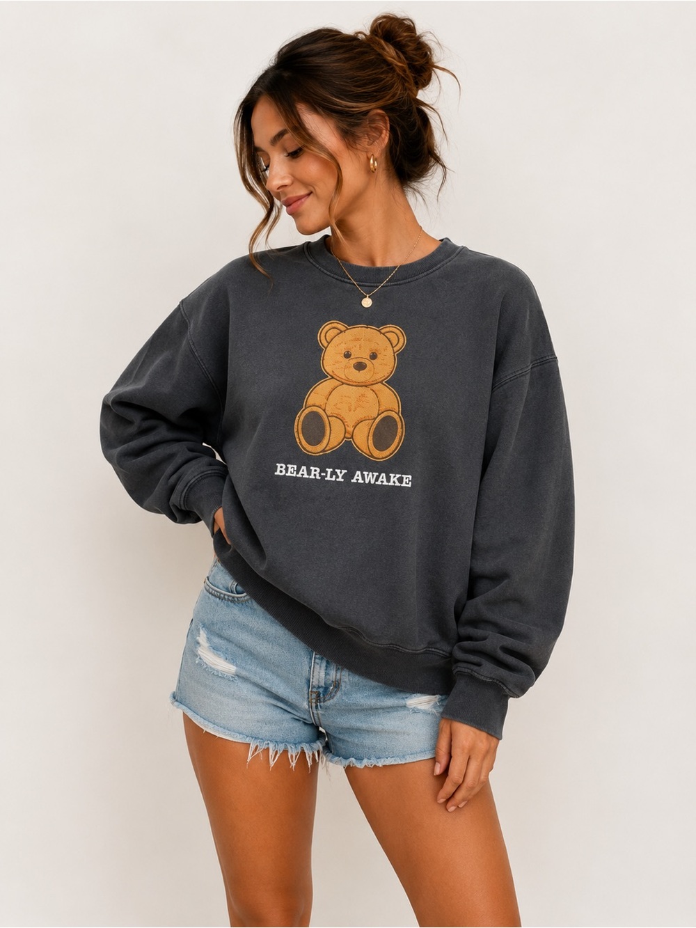 Forever 21 Bear-Ly Awake Teddy Bear Sherpa Sweatshirt | Size Large